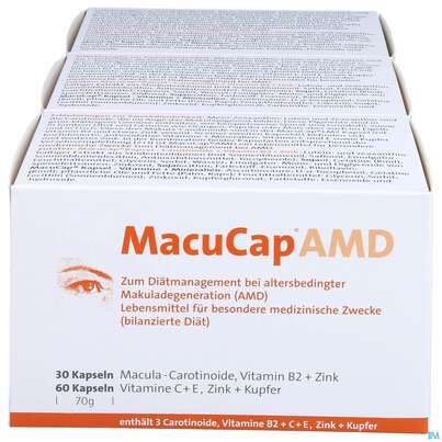 Sie sehen eine Packung Macucap Amd Kapseln Quartalspackung 90+180 270st, Produktbild: 01 Macucap Amd Kapseln Quartalspackung 90+180 270st, A-Nr.: 4832192 - 01