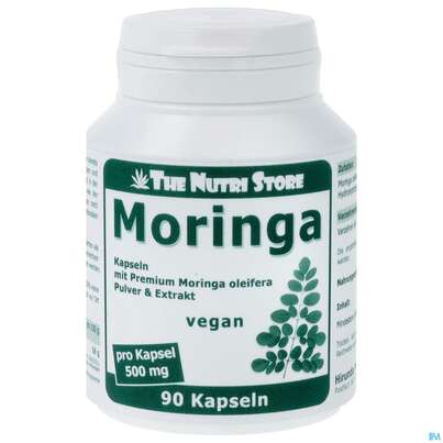 Sie sehen eine Packung Moringa Kapseln 500mg Moringa Oleifera Extrakt 90st, Produktbild: 01 Moringa Kapseln 500mg Moringa Oleifera Extrakt 90st, A-Nr.: 3893872 - 01
