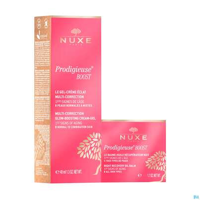 Sie sehen eine Packung Nuxe Creme/prodigieuse Glow Boosting Gel Creme +night Oil Balm Mini 15mlg 1pk, Produktbild: 04 Nuxe Creme/prodigieuse Glow Boosting Gel Creme +night Oil Balm Mini 15mlg 1pk, A-Nr.: 5821055 - 04