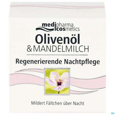 Sie sehen eine Packung Oliven -mandelmilch Nachtpflege Regenerierende 50ml, Produktbild: 01 Oliven -mandelmilch Nachtpflege Regenerierende 50ml, A-Nr.: 3620039 - 01