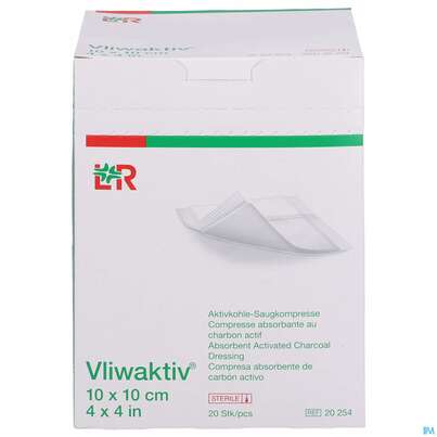 Wundverband Vliwaktiv-aktivkohle Saugkompresse Steril 10x 10cm 20st, A-Nr.: 1367613 - 01