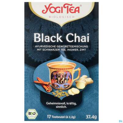 Sie sehen eine Packung Yogi Tea Bio Black Chai 37,4g 17st, Produktbild: 01 Yogi Tea Bio Black Chai 37,4g 17st, A-Nr.: 5749866 - 01