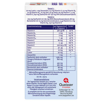 Sie sehen eine Packung Doppelherz system AUGEN PLUS SEHKRAFT + SCHUTZ + Tränenfilm-Formel, Produktbild: 03 Doppelherz system AUGEN PLUS SEHKRAFT + SCHUTZ + Tränenfilm-Formel, A-Nr.: 3448468 - 03