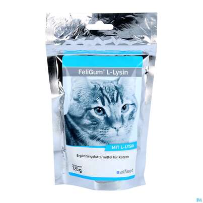 Sie sehen eine Packung Veterinaerprodukte Feligum L-lysin 120g, Produktbild: 01 Veterinaerprodukte Feligum L-lysin 120g, A-Nr.: 4398086 - 01