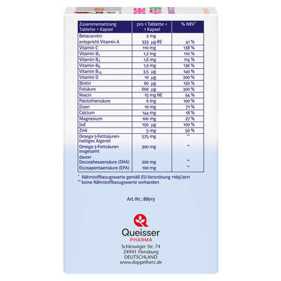 Sie sehen eine Packung Doppelherz system SCHWANGERE + MÜTTER VEGAN KINDERWUNSCH BIS STILLZEIT, Produktbild: 02 Doppelherz system SCHWANGERE + MÜTTER VEGAN KINDERWUNSCH BIS STILLZEIT, A-Nr.: 5686999 - 02