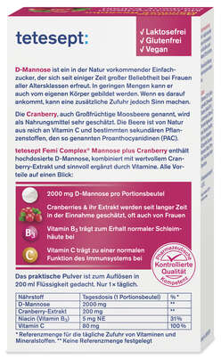 Sie sehen eine Packung Tetesept Femi Mannose + Cranberry 8 Btl, Produktbild: 04 Tetesept Femi Mannose + Cranberry 8 Btl, A-Nr.: 5830597 - 04