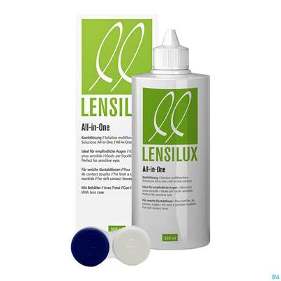 Sie sehen eine Packung Kontaktlinsen-pflegemittel Lensilux All In One/weiche Linsen Kombilösung+behaelter 360ml, Produktbild: 02 Kontaktlinsen-pflegemittel Lensilux All In One/weiche Linsen Kombilösung+behaelter 360ml, A-Nr.: 3735297 - 02