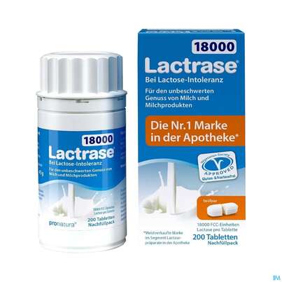 Sie sehen eine Packung Lactrase Tabl/im Nachfuellpack 18.000 Fcc -pro Natura 200st, Produktbild: 01 Lactrase Tabl/im Nachfuellpack 18.000 Fcc -pro Natura 200st, A-Nr.: 5817585 - 01