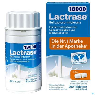 Sie sehen eine Packung Lactrase Tabl/im Nachfuellpack 18.000 Fcc -pro Natura 200st, Produktbild: 02 Lactrase Tabl/im Nachfuellpack 18.000 Fcc -pro Natura 200st, A-Nr.: 5817585 - 02