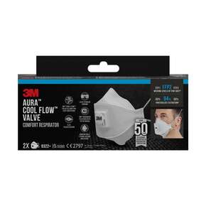 3M™ Aura™ Maske für Hand- und Maschinenschleifen 9322+, FFP2, mit Ventil, 2 pro Packung, A-Nr.: 5646882 - 01