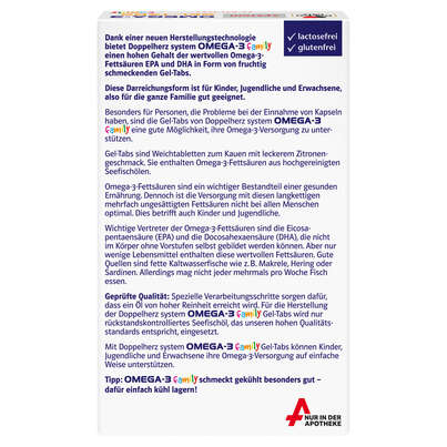 Sie sehen eine Packung Doppelherz system OMEGA-3 family Gel-Tabs zum Kauen, Produktbild: 04 Doppelherz system OMEGA-3 family Gel-Tabs zum Kauen, A-Nr.: 3836377 - 04