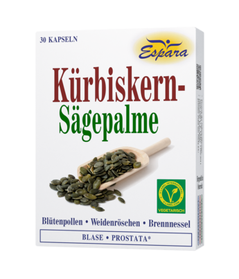 Sie sehen eine Packung Espara Kürbiskern-Sägepalme Kapseln, Produktbild: 01 Espara Kürbiskern-Sägepalme Kapseln, A-Nr.: 4299094 - 01