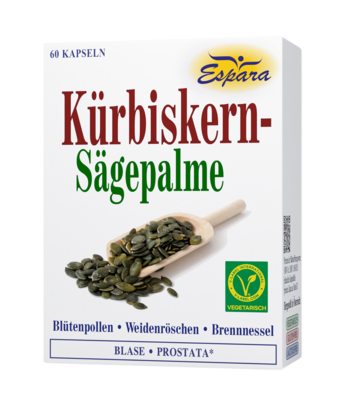 Sie sehen eine Packung Espara Kürbiskern-Sägepalme Kapseln, Produktbild: 01 Espara Kürbiskern-Sägepalme Kapseln, A-Nr.: 2687900 - 01