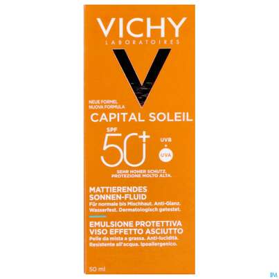 Sie sehen eine Packung Sonnenprodukte Vichy Ideal Soleil Fluid Lsf50 Dry 50ml, Produktbild: 06 Sonnenprodukte Vichy Ideal Soleil Fluid Lsf50 Dry 50ml, A-Nr.: 3950512 - 06