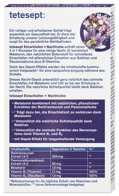 Sie sehen eine Packung Tetesept Einschlafen + Nachtruhe Depot 30ST 1,5MG, Produktbild: 03 Tetesept Einschlafen + Nachtruhe Depot 30ST 1,5MG, A-Nr.: 5830574 - 03
