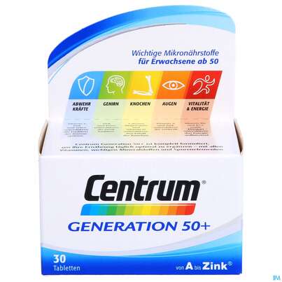 Sie sehen eine Packung Centrum Tabl Generation 50+ 30st, Produktbild: 01 Centrum Tabl Generation 50+ 30st, A-Nr.: 4555462 - 01