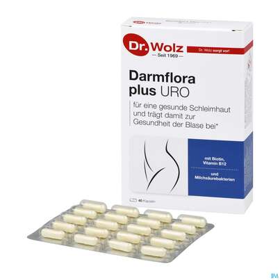 Sie sehen eine Packung Darmflora Plus Dr.wolz Uro Kapseln Nr 60520 40st, Produktbild: 06 Darmflora Plus Dr.wolz Uro Kapseln Nr 60520 40st, A-Nr.: 5186707 - 06