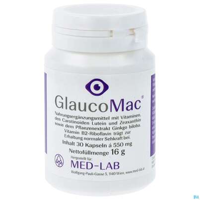 Sie sehen eine Packung Glaucomac Kapseln 30st, Produktbild: 01 Glaucomac Kapseln 30st, A-Nr.: 3387086 - 01