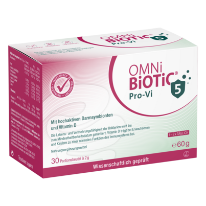 Sie sehen eine Packung OMNi-BiOTiC® Pro-Vi, 30 Sachets a 2g, Produktbild: 01 OMNi-BiOTiC® Pro-Vi, 30 Sachets a 2g, A-Nr.: 5405813 - 01