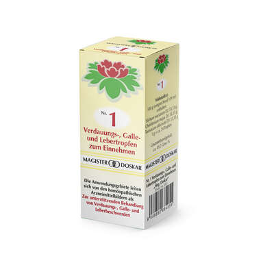 Sie sehen eine Packung Magister Doskar Tropfen Nr. 1 - Verdauungs-, Galle- und Lebertropfen zum Einnehmen, Produktbild: 03 Magister Doskar Tropfen Nr. 1 - Verdauungs-, Galle- und Lebertropfen zum Einnehmen, A-Nr.: 0684955 - 03