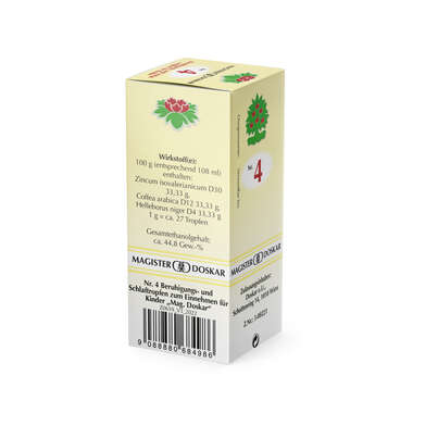 Sie sehen eine Packung Magister Doskar Nr. 4 Beruhigungs- und Schlaftropfen zum Einnehmen für Kinder, Produktbild: 02 Magister Doskar Nr. 4 Beruhigungs- und Schlaftropfen zum Einnehmen für Kinder, A-Nr.: 0684984 - 02