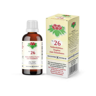 Sie sehen eine Packung Magister Doskar Nr. 26 Nebenhöhlen-Tropfen zum Einnehmen, Produktbild: 05 Magister Doskar Nr. 26 Nebenhöhlen-Tropfen zum Einnehmen, A-Nr.: 0721633 - 05