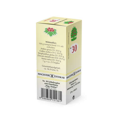 Sie sehen eine Packung Magister Doskar Nr. 30 Schlaftropfen zum Einnehmen, Produktbild: 03 Magister Doskar Nr. 30 Schlaftropfen zum Einnehmen, A-Nr.: 0721685 - 03