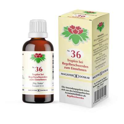 Sie sehen eine Packung Magister Doskar Nr. 36 Tropfen bei Regelbeschwerden zum Einnehmen, Produktbild: 01 Magister Doskar Nr. 36 Tropfen bei Regelbeschwerden zum Einnehmen, A-Nr.: 0721751 - 01