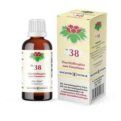 Sie sehen eine Packung Magister Doskar Nr. 38 Durchfalltropfen zum Einnehmen, Produktbild: 01 Magister Doskar Nr. 38 Durchfalltropfen zum Einnehmen, A-Nr.: 0721774 - 01