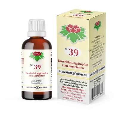 Sie sehen eine Packung Magister Doskar Nr. 39 Durchblutungstropfen zum Einnehmen, Produktbild: 01 Magister Doskar Nr. 39 Durchblutungstropfen zum Einnehmen, A-Nr.: 0721780 - 01