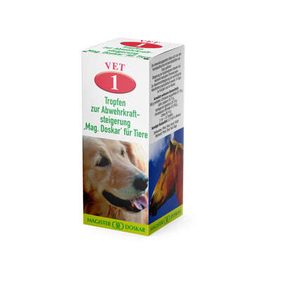 Sie sehen eine Packung Magister Doskar VET Nr. 1 Tropfen zur Abwehrkraftsteigerung für Tiere, Produktbild: 01 Magister Doskar VET Nr. 1 Tropfen zur Abwehrkraftsteigerung für Tiere, A-Nr.: 1299455 - 01