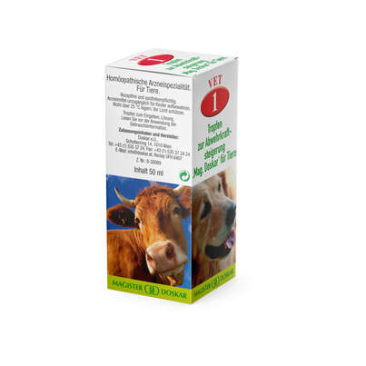Sie sehen eine Packung Magister Doskar VET Nr. 1 Tropfen zur Abwehrkraftsteigerung für Tiere, Produktbild: 03 Magister Doskar VET Nr. 1 Tropfen zur Abwehrkraftsteigerung für Tiere, A-Nr.: 1299455 - 03