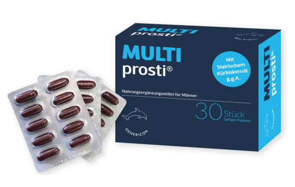 Sie sehen eine Packung MULTIprosti® unterstützt Prostata und Blase, Produktbild: 01 MULTIprosti® unterstützt Prostata und Blase, A-Nr.: 4223056 - 01