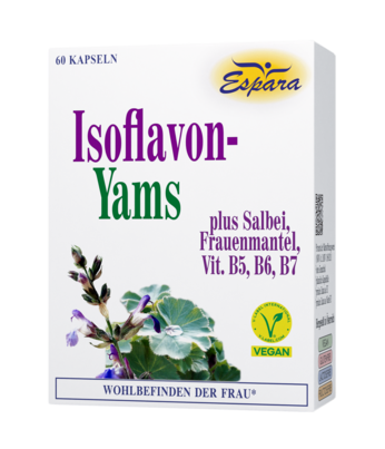 Sie sehen eine Packung Espara Isoflavon-Yams Kapseln, Produktbild: 01 Espara Isoflavon-Yams Kapseln, A-Nr.: 4348355 - 01