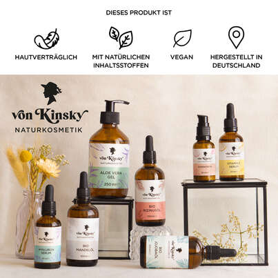 Sie sehen eine Packung von Kinsky® Bio Aloe Vera Gel Feuchtigkeitspflege, Produktbild: 07 von Kinsky® Bio Aloe Vera Gel Feuchtigkeitspflege, A-Nr.: 5987347 - 07