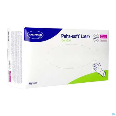 Sie sehen eine Packung Untersuchungshandschuhe Latex Unsteril Peha/soft Comfort Puderfrei Xl 100st, Produktbild: 02 Untersuchungshandschuhe Latex Unsteril Peha/soft Comfort Puderfrei Xl 100st, A-Nr.: 5890688 - 02