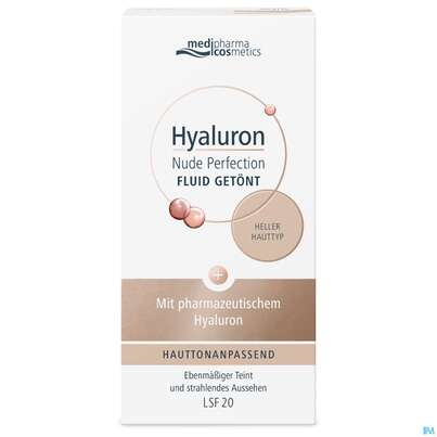 Sie sehen eine Packung Hyaluron Nude Perfection Getoentes Fluid Heller Typ Lsf20 50ml, Produktbild: 02 Hyaluron Nude Perfection Getoentes Fluid Heller Typ Lsf20 50ml, A-Nr.: 4914702 - 02