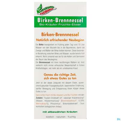 Sie sehen eine Packung Birken Brennessel Elixier Kraeuterfit Alkoholfrei Bio Kraeuter Fruechte 330ml, Produktbild: 03 Birken Brennessel Elixier Kraeuterfit Alkoholfrei Bio Kraeuter Fruechte 330ml, A-Nr.: 3961728 - 03