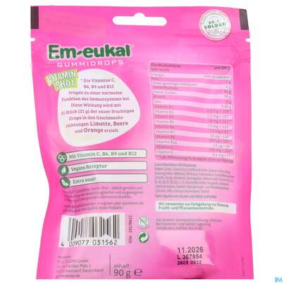 Sie sehen eine Packung Em-eukal Gummidrops Vitamin Shot Sauer Vegan 90g, Produktbild: 04 Em-eukal Gummidrops Vitamin Shot Sauer Vegan 90g, A-Nr.: 5899554 - 04