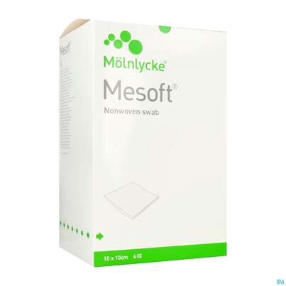 Sie sehen eine Packung Vlieskompressen Mesoft/set Steril 10x 10cm 150st (30x5), Produktbild: 03 Vlieskompressen Mesoft/set Steril 10x 10cm 150st (30x5), A-Nr.: 1652331 - 03