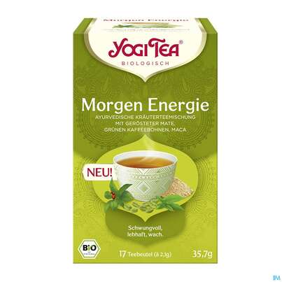 Sie sehen eine Packung Yogi Tea Bio Morgen Energie 35,7g 17st, Produktbild: 01 Yogi Tea Bio Morgen Energie 35,7g 17st, A-Nr.: 5879379 - 01