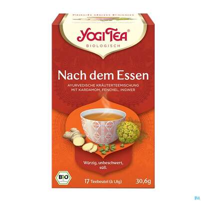 Sie sehen eine Packung Yogi Tea Bio Nach Dem Essen 30,6g 17st, Produktbild: 01 Yogi Tea Bio Nach Dem Essen 30,6g 17st, A-Nr.: 5879391 - 01