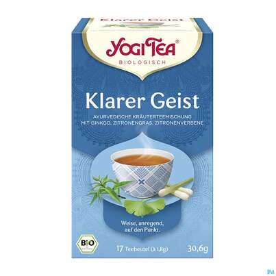Sie sehen eine Packung Yogi Tea Bio Klarer Geist 17st, Produktbild: 01 Yogi Tea Bio Klarer Geist 17st, A-Nr.: 5749990 - 01
