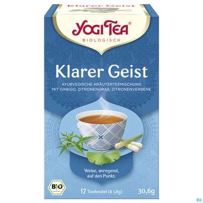 Sie sehen eine Packung Yogi Tea Bio Klarer Geist 17st, Produktbild: 02 Yogi Tea Bio Klarer Geist 17st, A-Nr.: 5749990 - 02
