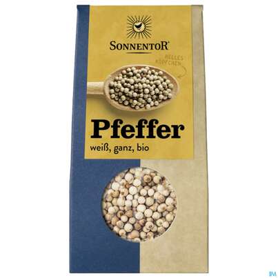 Sie sehen eine Packung Sonnentor Bio Pfeffer Weiss Ganz 00342 35g, Produktbild: 02 Sonnentor Bio Pfeffer Weiss Ganz 00342 35g, A-Nr.: 3740401 - 02