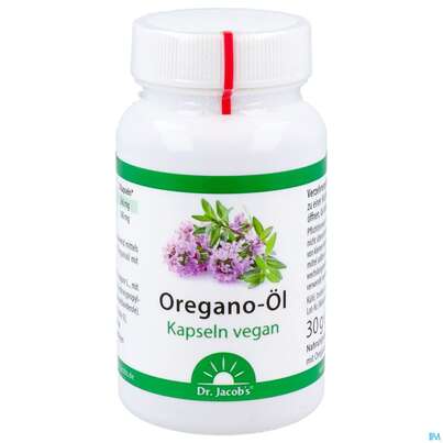Sie sehen eine Packung Oregano Oel Kapseln Vegan Dr.jacobs 60st, Produktbild: 01 Oregano Oel Kapseln Vegan Dr.jacobs 60st, A-Nr.: 5642370 - 01