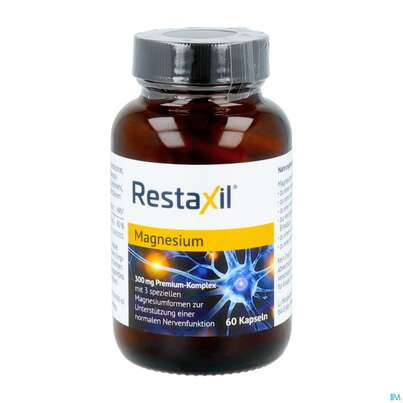 Sie sehen eine Packung Magnesium Kapseln Restaxil 60st, Produktbild: 01 Magnesium Kapseln Restaxil 60st, A-Nr.: 5934807 - 01