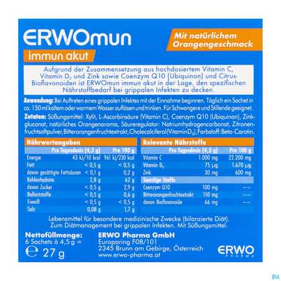 Sie sehen eine Packung Immun Akut Pulver Erwomun Sachet 6st, Produktbild: 03 Immun Akut Pulver Erwomun Sachet 6st, A-Nr.: 5941925 - 03