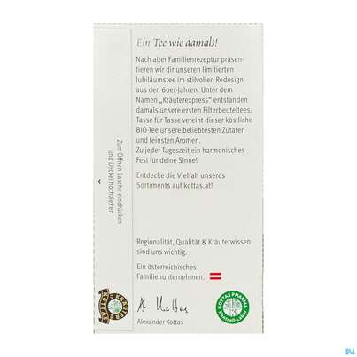 Sie sehen eine Packung Dr.Kottas Tee Jubilaeumstee 20st, Produktbild: 09 Dr.Kottas Tee Jubilaeumstee 20st, A-Nr.: 5940280 - 09