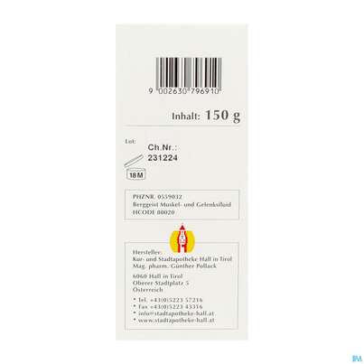 Sie sehen eine Packung Berggeist Muskel- U.gelenksfluid 150ml, Produktbild: 04 Berggeist Muskel- U.gelenksfluid 150ml, A-Nr.: 0559032 - 04